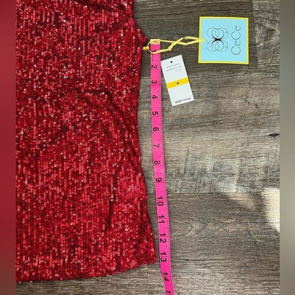 CeCe Sequined V-Neck Cap-Sleeve Red Blouse-Size Medium - Picture 6 of 7
